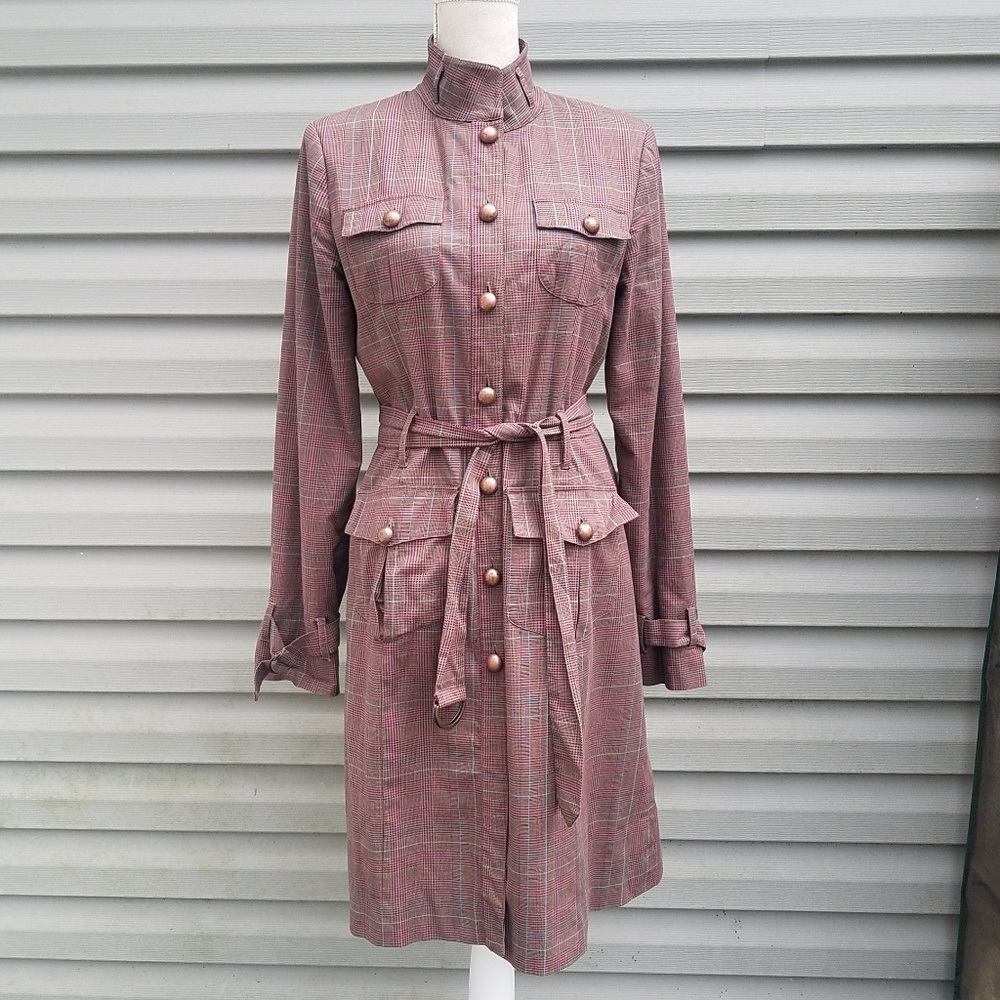 BCBGirls Brown Plaid Trench Coat size Large